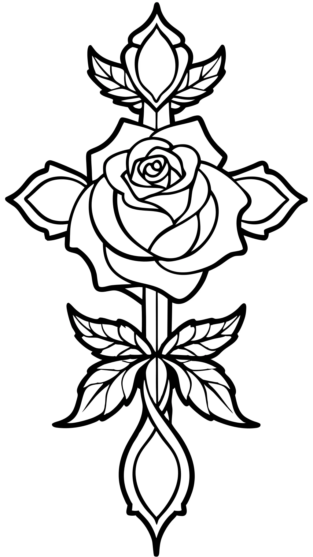 Páginas para colorear de tatuajes Rose y cruzado